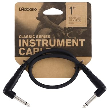 D’Addario Accessories Classic Series Guitar Patch Cables - Guitar Pedal Cable with ¼ Inch Ends - Durable & Reliable - Instrument Cable for Pedalboards - Right Angle - 1 foot