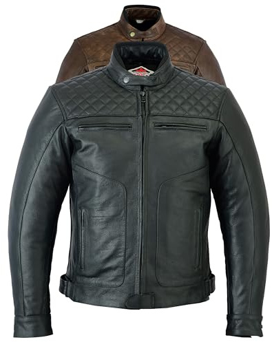 Texpeed Blouson de moto en cuir pour homme - Veste de moto de tourisme avec protection véritable biker CE armor (EN 1621-1) Coutures diamant - Noir - 5XL