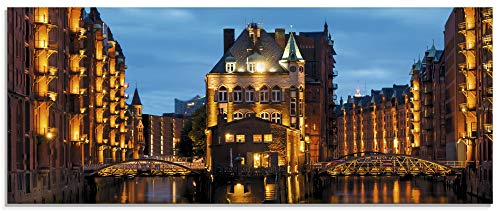 ARTland Wanddeko Glasbilder Wandbild Glas Bild einteilig 125x50 cm Querformat Städte Hamburg Speicherstadt Gebäude Architektur Deutschland S6ER