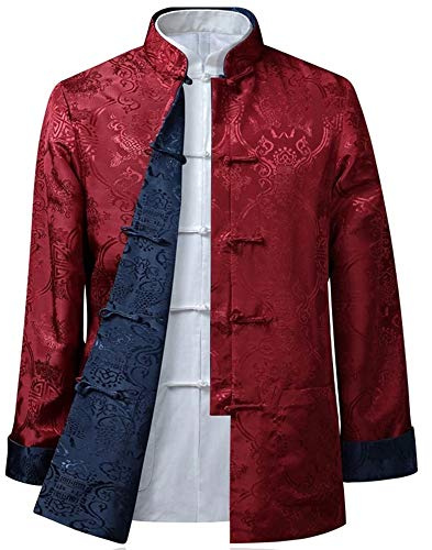 BOZEVON Hombres/Mujer Chino Tang Traje Tops - Primavera otoño Ambos Lados Abrigo Chaqueta de Manga Larga de Artes Marciales Kung Fu Camisetas Tang