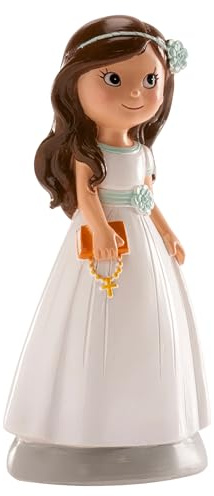 dekora - Figurine Décorative pour Première Communion - Fille avec Catéchisme - Fabriquée en Résine - Décoration pour Gâteaux - 13 cm - Design Original et Détaillé - Compatible Contact Alimentaire