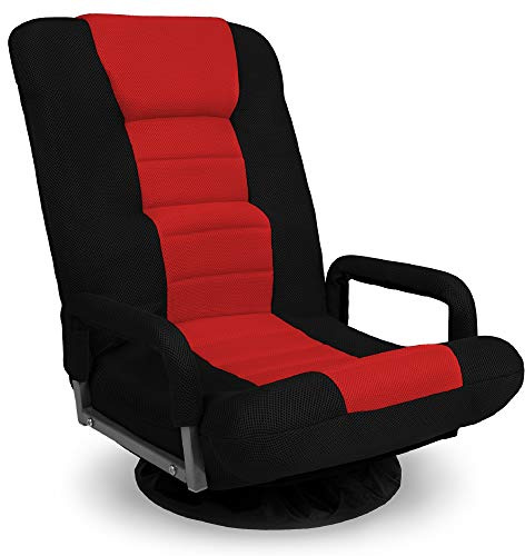 Best Choice Products Swivel Gaming Chair 360 Degree Multipurpose Floor Chair Rocker for TV, Reading, Playing Video Games w/Lumbar Support, Armrest Handles, Adjustable Foldable Backrest - Black/Red