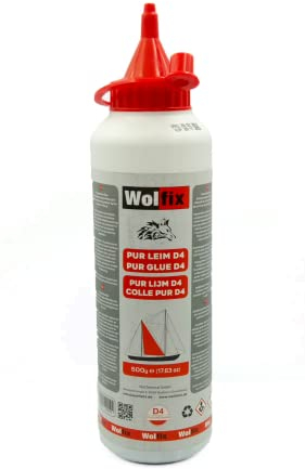 Wolfix Holzleim Wasserfest D4 500g - Sekundenkleber Extra Stark für Holz, Metall und PUR - PVC Kleber, Montagekleber, Bastelkleber und Flüssigkleber - Schnell Trocknender Holzspachtelmasse