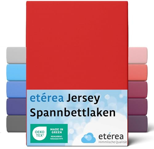 etérea Jersey Spannbettlaken 90x200cm - 100x200cm Rot bis 25 cm Höhe - 100% Baumwolle Spannbetttuch Oekotex - Bed Sheets Leintuch Bettbezug - Bettlaken 90x200 cm - 100x200 cm - Red