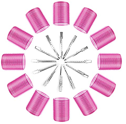 Thrilez 24 Pcs Hair Rollers Set, include 12 Pcs Self Grip Hair Rollers & 12Pcs Duckbill Clip, Salon Hairdressing Curlers Tools for Women, men, kids (48mm)