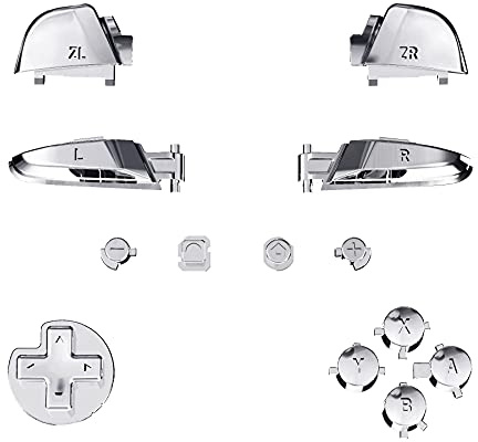eXtremeRate Boutons de Remplacement ABXY pour Switch Pro Manette, Bouton ABXY Dpad Home Plus Moins L R ZL ZR Trigger pour Switch Pro, Chromé Argent
