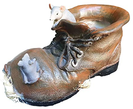 Aspinaworld Gartenfigur, Pflanzschuh zum bepflanzen mit Maus im Schuh, 13 cm,Figur für den Garten, wetterfeste Deko