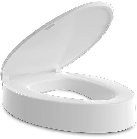 Ccbello ELONGATED toilet seat risers for seniors, Slow Close, Elevated toilet seat, Heavy Duty, Never Loosen, Raised toilet seat elongated bowl, White(18.5”)