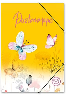 itenga Postmappe Gummizugmappe mit Motiv DIN A4 mit Gummizugverschluss - Sammelmappe Eckspanner (Schmetterling)