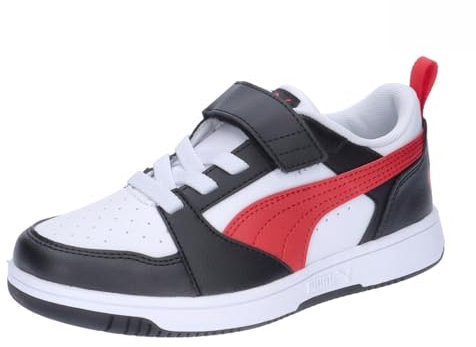 PUMA Unisex Kinder Rebound V6 Lo Ac+ Ps Sneaker, Puma White for All Time Red Puma Black, 34 EU