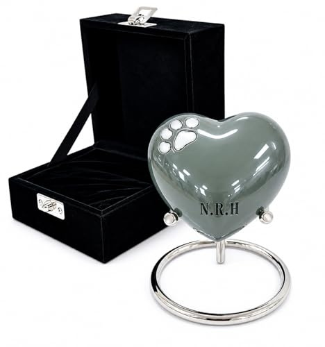 Petite urne funéraire en forme de cœur pour cendres avec support et boîte à valve noire (gris foncé)