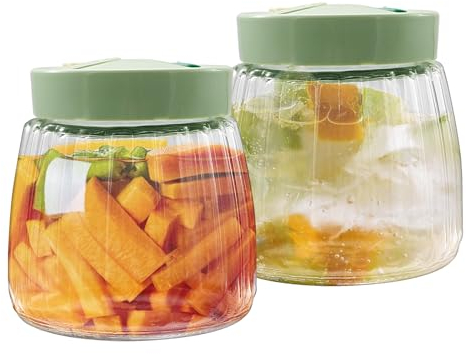 Uooker 2 x 1 Liter Fermenters, Pickle Jar with Vent Valve, Great for Fermenting Kimchi, Sauerkraut, Preserves, Yogurt, Safe Food Storage Large Capacity Fermentation Jars