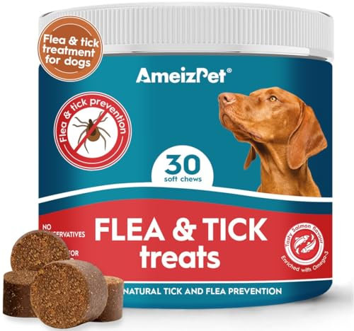 AmeizPet Pastiglie Per Cani Antipulci E Zecche, Antipulci Per Cane, Compresse Masticabili Contro Le Pulci, Cuccioli E Cani Adulti, Enzimi Digestivi, 30 Dolcetti, 67.5g (2.3 Oz)