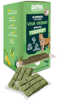 Viva Vegan Hundesnacks Riegelbox 10× – Vegane & glutenfreie Hundeleckerli mit Keimlingen, Banane, Ananas, Spirulina & Kokosöl – 300g Pflanzliche Superfood-Riegel für Hunde – von RiNa