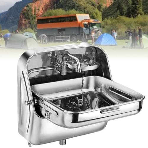 Generico Lavello da Parete per Camper, lavello per Camper, lavello Quadrato a Una Vasca, lavello Pieghevole in Acciaio Inox con Rubinetto Curvo, lavabo Multifunzionale per Bar, Food Truck, Camper, ca