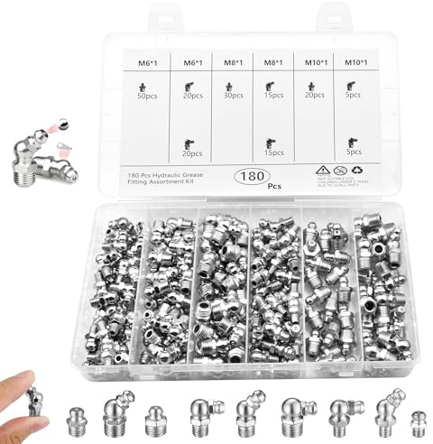 180 st smörjnippel sortiment kit: Raka hydrauliska fettnipplar 45° 90° konsmörjnipplar | Smörjnippelsats M6 M8 M10 Bra tätningsprestanda för fettpressar de flesta bilar traktorer
