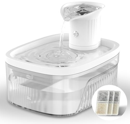 Jewyow 2.5L Cat Water Fountain for Drinking, Water Fountain Cat Bowl，2200mAh Wireless Pet Water Fountain, Silent Battery Operated Drinking Fountain, Kitty Spout with Visible Water Tank,3 Filters