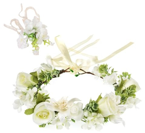 Guyode Blumenkranz Künstliche Blumen Bußgeld Blumenhaarreife Damen Böhmischer Stil Flower Crown Handgefertigt Haarkranz Blumen Haarkranz Blumen Kinder Damen Braut Brautjungfern für Hochzeit Party Fest