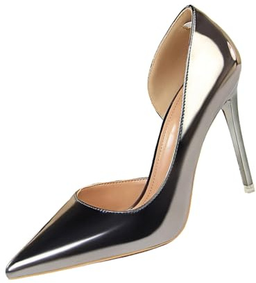 Pumps, scarpe da donna con tacco alto, sexy, con brillantini, da sera, da donna, eleganti e confortevoli, per feste, a spillo, scarpe da sposa, argento, 38