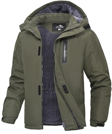 Peakwell Herren Angeln Winter Skijacke Warme Funktionsjacke Outdoor-Sport Wanderjacke Lange Schneejacke Hiking Herrenjacke, Armeegrün L