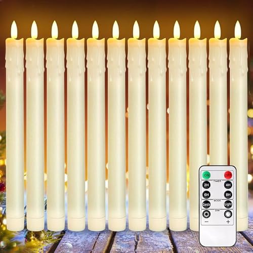 LED-stavljus med timerfunktion och fjärrkontroll, 12-pack elektriska ljus, LED-ljus flimrande låga, 3D-vektljus, batteridriven, för jul, heminredning, bröllop och fest