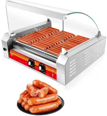 1700W Hot Dog Rollers,30 Hot Dog Capacity 11 Non-stick Stainless Steel Rollers,Hot Dog Machine With Dust Cover,Hot Dog Roller Machine With Dual Temp Control And Led Light/Detachable Drip Tray (sliver)