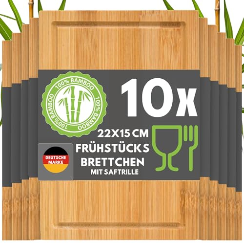 DuneDesign frukostbräda trä 10-pack - Bambus träbräda 22x15cm för kök & frukost - stabil smörgåsbräda för lunchbröd, snacks - hållbar skärbräda liten - brödplanka rektangulär