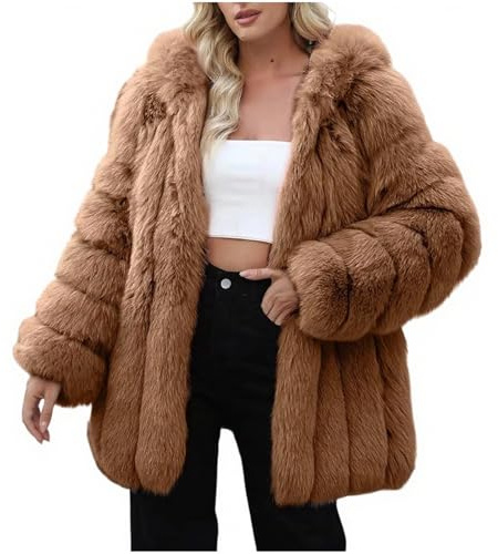 Manteau Fourrure Femme Capuche Veste Polaire Chaude avec Capuche Teddy Manteau en Fausse Fourrure pour Femmes Mi-Longue en Fausse Manteau d'hiver Manteaux et Blousons Automne Hiver Chaude en Peluche
