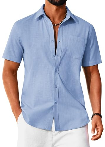 COOFANDY Herrskjorta kortärmad bomull sommarskjorta button down skjortor för män normal passform herrskjortor strandskjorta