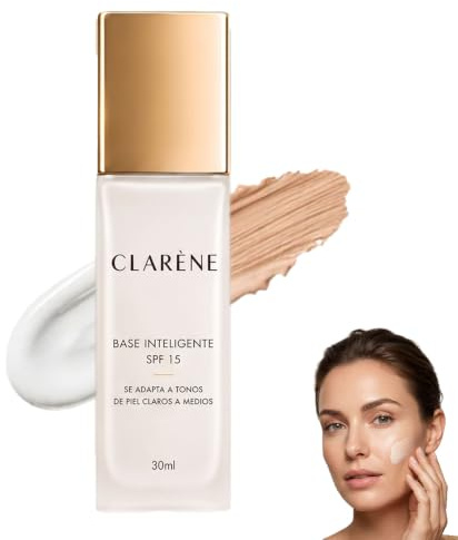 Claréne Base Inteligente con SPF15 - Base de Maquillaje Adaptable al Tono de Piel, Acabado Natural y Ligero, con Ácido Hialurónico y Protección Solar, para Pieles Claras a Medias - 30ml
