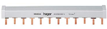 Hager Barre de Pontage - 3 pôles + Neutre - languettes - 10 mm2-24 modules kbn663a