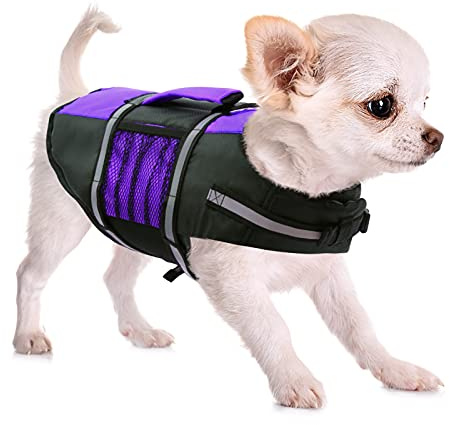 Queenmore Small Dog Life Jacket, Adjustable Pet Life Vest for Small and Medium Dogs with High Buoyancy, Rescue Handle, Reflective Bands for Boating, Canoeing, Swimming