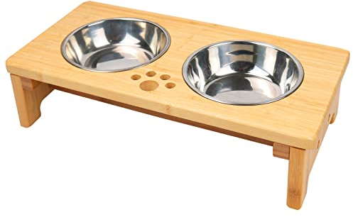 Erhöhte Hundenäpfe für Katzen und Hunde, Hundenapf Bambus Auslaufsicher, Hundenäpfe mit Ständer mit 2 Edelstahlnäpfen by Nothing burger