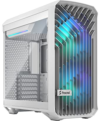 Fractal Design Torrent Compact RGB White - Clear Tint Tempered Glass Side Panel - Open Grille for Maximum Air Intake - Two 180mm RGB PWM Fans Included - Type C - ATX Airflow Mid Tower PC Gaming Case