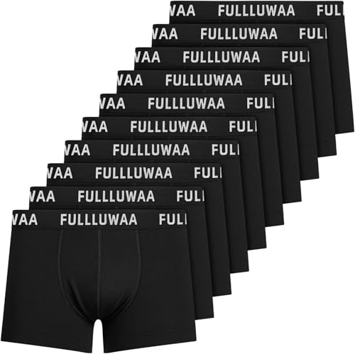 Fullluwaa Men's Boxer Shorts, Pack of 10, Retro Shorts, Men's Trunks, Cotton Underwear, Soft and Ideal Fit (Without Scratching Labels), 10 black (black waist),L