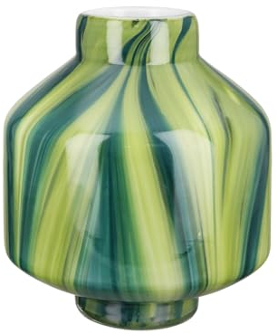 GILDE Glas Art Deko Vase bauchige Glasvase - Blumenvase - Geschenk für Frauen Geburtstagsgeschenk - Farbe: Grün Weiß Höhe 22 cm