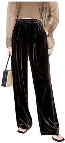 Pantalones rectos de terciopelo de seda para mujer, para primavera y otoño, Color café, Medium