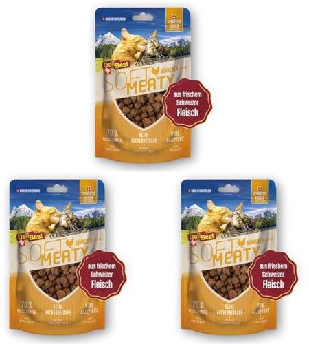 DeliBest Soft Meatys I Katzen Leckerlies aus Schweizer Hähnchenfleisch getreidefrei I halbfeuchte Leckerlies leicht verdaulich I Katzen Snack ohne künstliche Zusatzstoffe I Allergiker geeignet I 100g