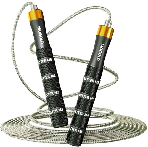 MOGOLD Profi Springseil für Boxen Sport Erwachsene Fitness Home Workout, Premium-Qualität Seilspringen mit kugellager,4 mm dickem 3 m langem verstellbar Rope Skipping Seil für Erwachsene kinder
