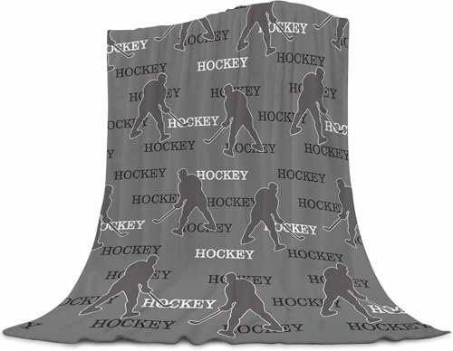 Hockey Baby Blanket 30x40 - Grey Reversible Fleece Throw with Ice Hockey Design, Ultra Soft Plush Blanket for Crib, Stroller & Toddler Bed, Cozy Gift for Little Fans