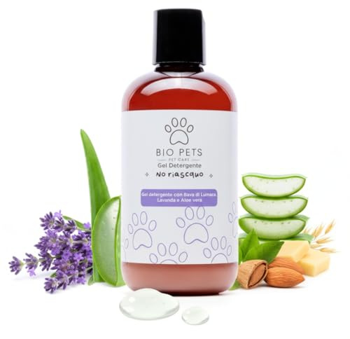 Bio Pets Gel Detergente senza Risciacquo per Cani e Gatti 250ml – Shampoo Secco con Aloe, Bava di Lumaca, Olio di Avena – Per Manto Lucido e Cute Curata