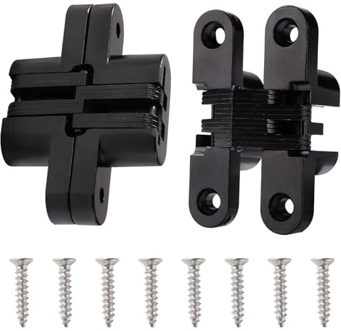 VooGenzek 2 Pezzi 68.5mm Cerniere Invisibile a Croce, Cerniera Nascoste Invisibili a 180 Gradi, Cerniere Nascoste per Porta in Lega di Zinco, con 8 Pezzi Viti, per Mobili Hardware, Nero
