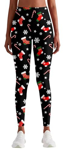 Loveternal Women Christmas Legging Snowflakes Print Tights Funny Light Fitness Running Yoga Pants Holiday Themed Leggings L