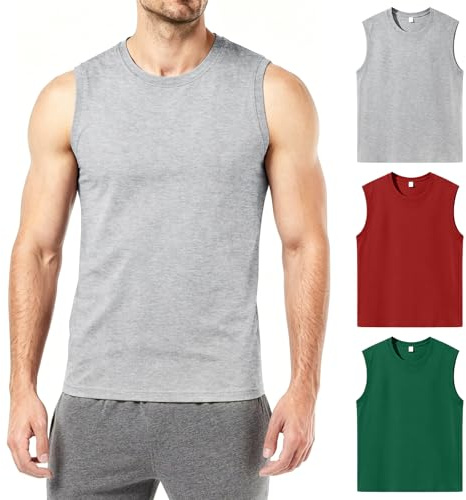Geyuwoz Camiseta Tirantes Hombre 100% Algodón Hombre Gimnasio Ropa Deportiva Camiseta sin Mangas con Cuello Redondo para Entrenamiento Running Pack de 3 UN2 M