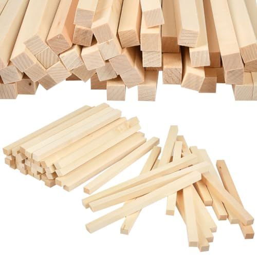 50stk Holzstäbchen zum Basteln, Holzstäbe Quadratisch Holzleisten Holzklötzchen zum Basteln, Holzblock aus Lindenholz Holzstange Bastelholz Bastelklötzchen Stäbchen für DIY Handwerk (25 x 1 x 1 cm)