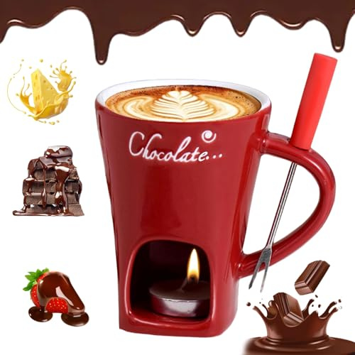 Tazza per Fonduta in Ceramica, 200 ml Fonduta Cioccolato Ceramica Set, Fonduta Formaggio con Candela e Forchette, Tazze per Fonduta di Cioccolato, Tazza per Fusione per Caramelle e Cioccolato (A)