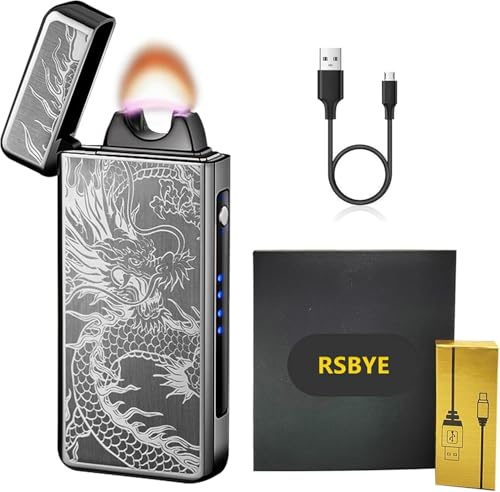 RSBYE Mechero eléctrico de tormenta de plasma para hombres, encendedor personalizado con indicador de batería, encendedores de arco eléctrico, regalos festivos (Nidhöggr negro)
