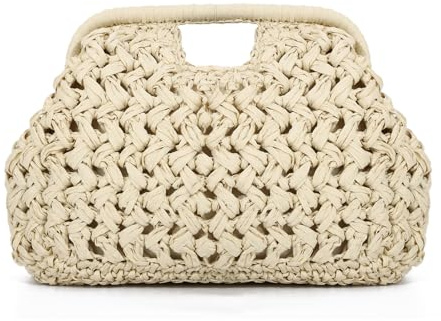OPLERT Bolso de Mano de Paja Mujer Cartera Trenzada Diseño Dumpling Bolso de Playa Verano y Bandolera de Fiesta