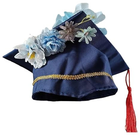 Chapeau de médecin traditionnel chinois pour enfants, Modèle unisexe de graduation à motifs floraux, Style carré académique et tissu rigide, Parfait pour les cérémonies et événements scolaires
