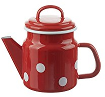 Münder-Emaille - Teekanne - Rot mit weißen Tupfen - Ø12xH17cm - 1 L